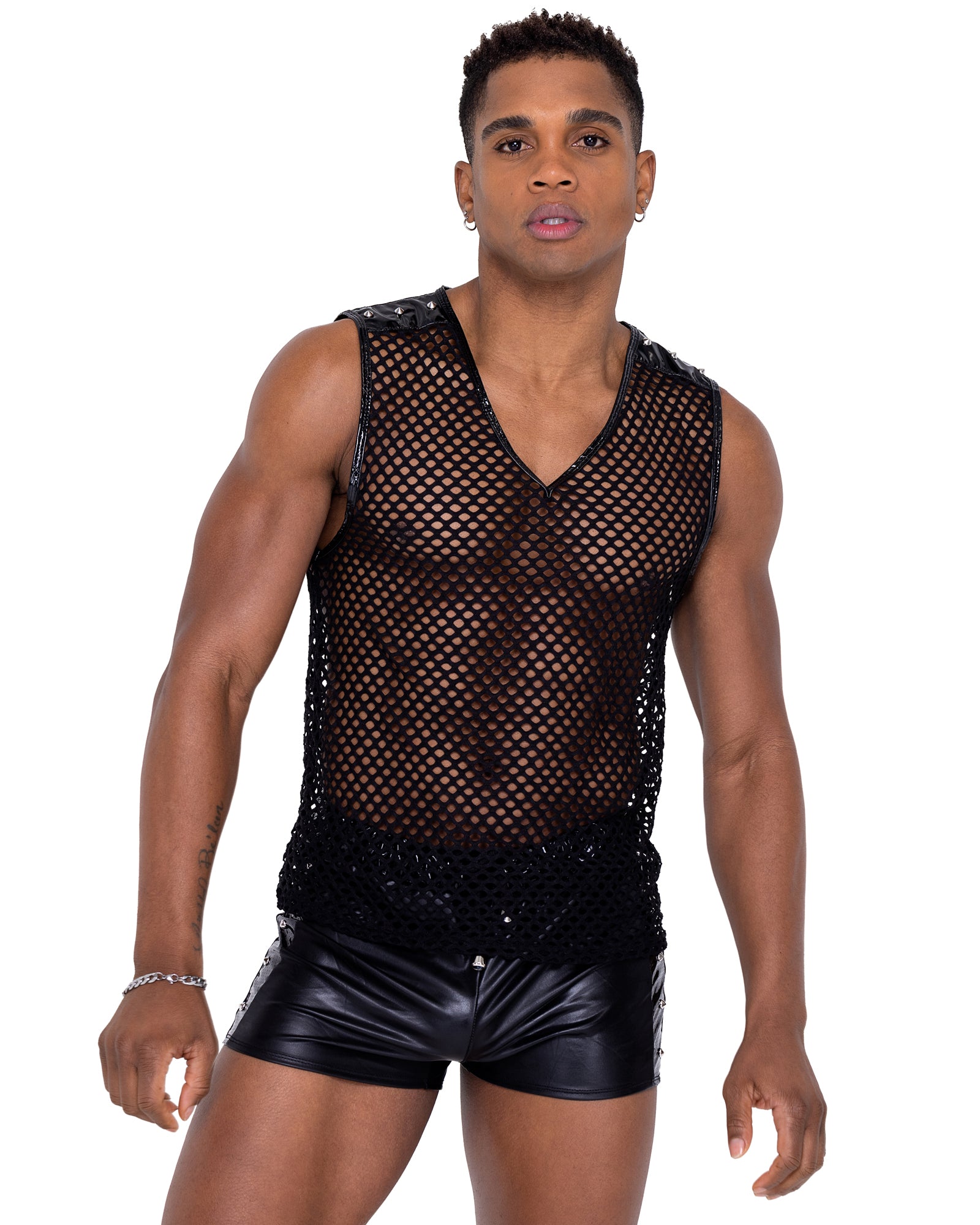 Men's Mesh Studded Fishnet Muscle Tank