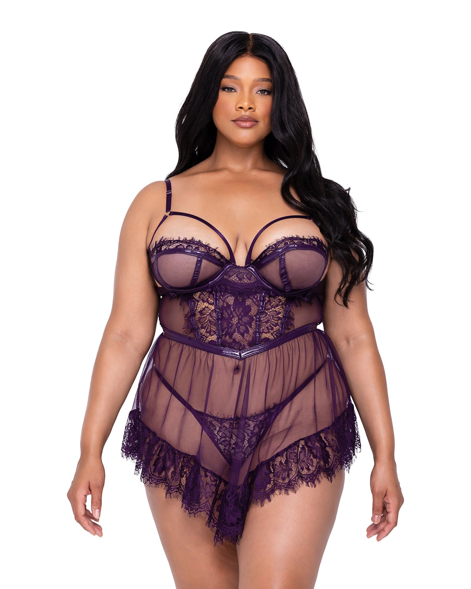 Voluptuous Velvet Plum Passion 2pc Babydoll Set